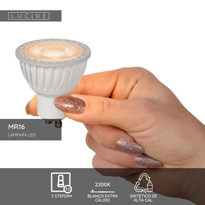 Lucide MR16 - Lámpara led - Ø 5 cm - LED Regul. - GU10 - 1x5W 2200K/2700K - Blanco